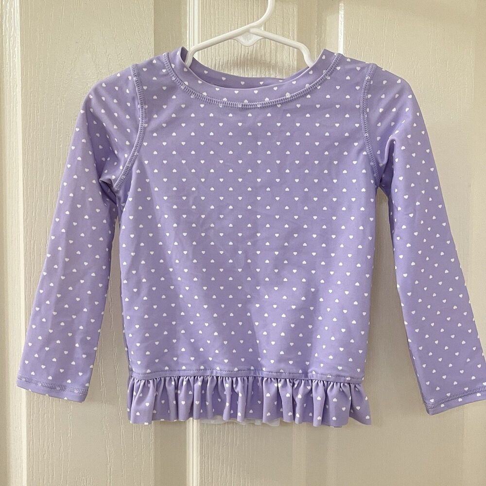 RuffleButts Purple Hearts Long Sleeve Rash Guard Swim Top Ruffles Girls Size 3T